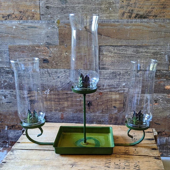 Vintage Metal Green Candelabra With Glass Globes - Picture 1 of 15